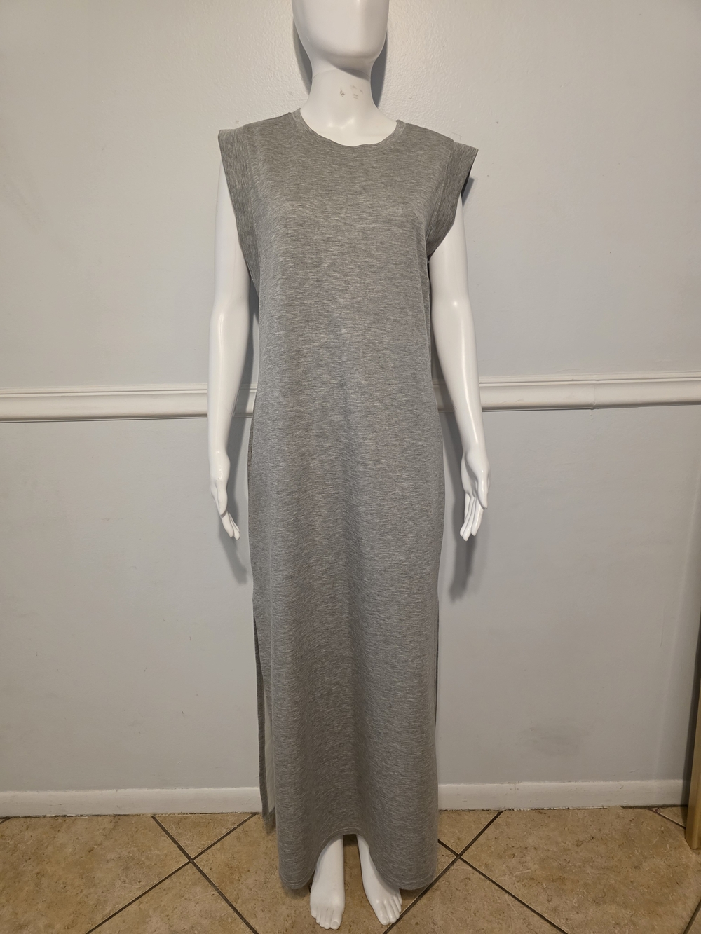 Sleeveless Gray Maxi Dress - Minimalist Knit Maxi